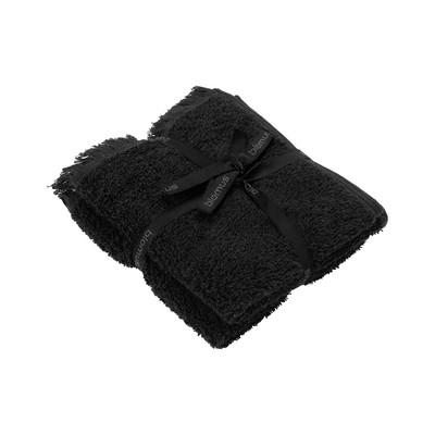 blomus Frino 2 Fringed Organic Cotton Terry Black Guest Hand Towel Set