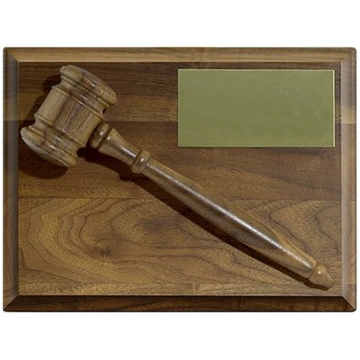 6" X 8" Walnut Plaque With Gavel And Brass Plate