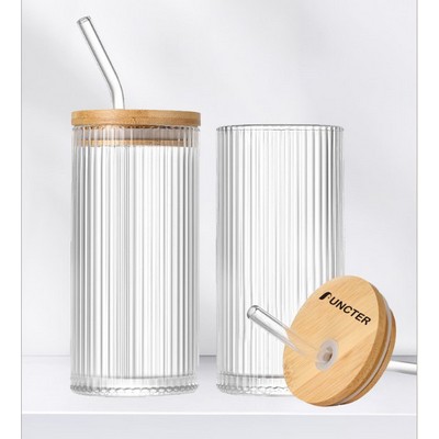 13oz Drinking Glass Cup with Bamboo Lid and Glass Straw