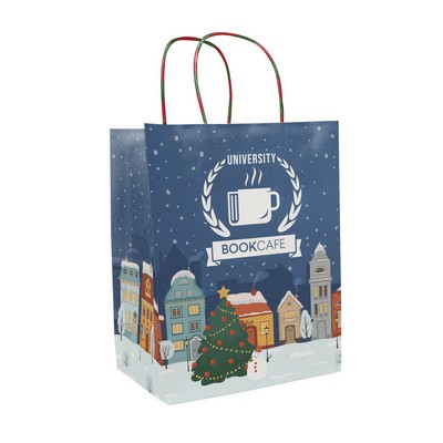 Full Color White Holiday Handle Shopper 8.5" x 10.25" x 5"