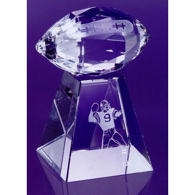 Large Optical Crystal Faceted Football Award w/ Tall Base