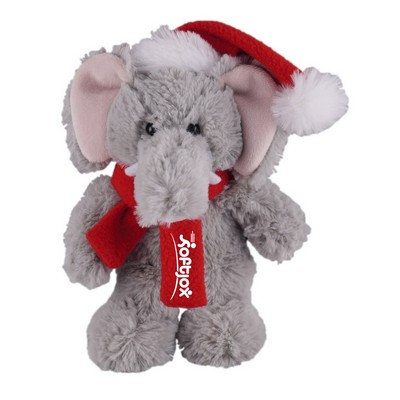 Soft Plush Stuffed Elephant with Christmas Hat and Scarf