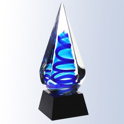 Blue Ocean Spiral Art Glass Award 9 7/8"H