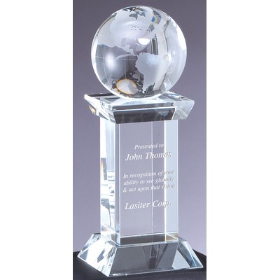 Crystal Frosted Globe Award on Square Column Base, 3-1/4"x8-1/4"H