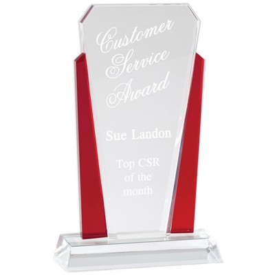 Optical Crystal Slanted Tower Award w/Red Accented Sides (4½" x 7")