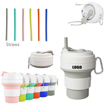 350ml Silicone Collapsible Cup With Straw