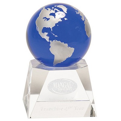 5" Tall Blue Crystal Globe Award on Clear Crystal Base