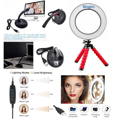 Kidder 8" Ring Light + USB Microphone for Chat, Skype, Desktop, Laptop Mic (Red)