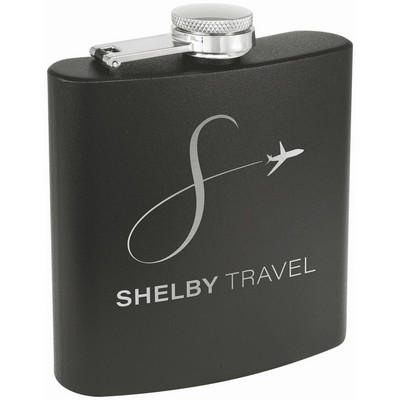 6 oz. Matte Black Powder Coated Laserable Stainless Steel Flask