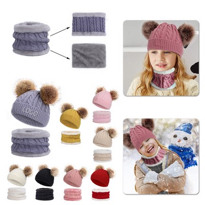 Lovely Pompom Kids Beanie Set