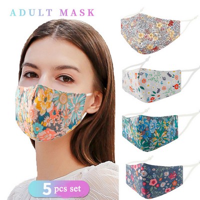 2-layer Reusable Floral Patterns Contton Face Mask Set(5pcs)