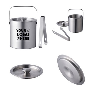 1.3L Stainless Steel Double Layer Ice Bucket Set Customized