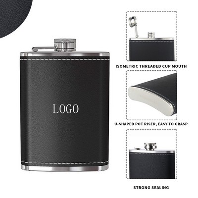 Pocket Hip Flask 8Oz Stainless Steel With Leather Cover