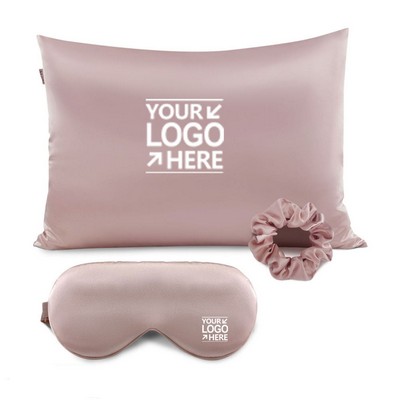 Silky Satin Pillow Covers w/Hidden Zipper, 1 Satin Eye Mask And 1 Hair Elastic