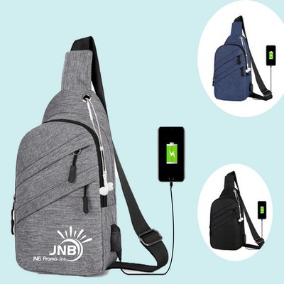 Trendy Fashion Cross Body Chest Bag with USB Charger for Convenient Charging