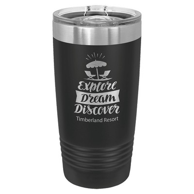 Polar Camel 20 oz. Black Ringneck Insulated Tumbler with Slider Lid and Silver Ring