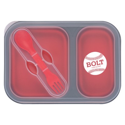 Collapsible 2-section Food Container With Dual Utensil