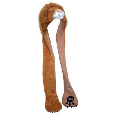 36" Lion Mascot Hoodie Hat w/ Attached Mittens