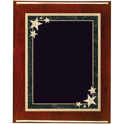 Rosewood Piano Finish Plaque with Black Starburst Brass Plate, 9 x 12"