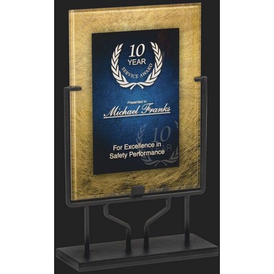 Golden & Blue Rectangular Acrylic Award - 16'' h