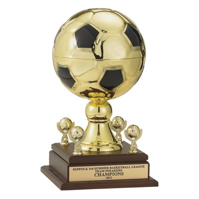 16" High Gold Metal Soccer Trophy w/9" Diameter Ball