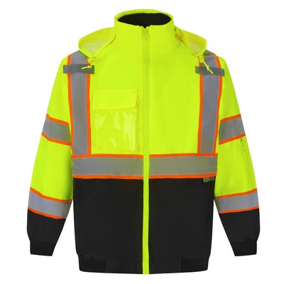 3C Products ANSI Class 3 Bomber Safety Jacket w/Fleece Jacket Safety Yellow/ Black Bottom