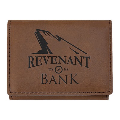 Dark Brown Leatherette Trifold Wallet (4" x 3")