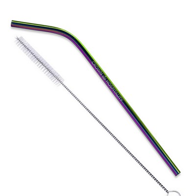 Bent Black Blue Rainbow Stainless Steel Straw (qty 1)