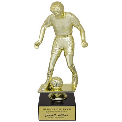 9½" Female Soccer Figure Trophy w/Black Marble Base