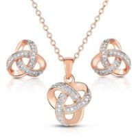 Jilco Inc. Diamond & Rose Gold Love Knot Earring & Necklace Set