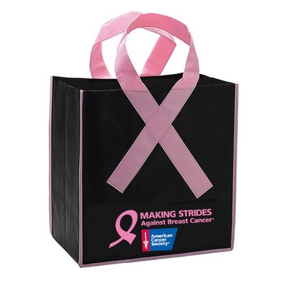 Pink Ribbon Non-Woven Shopping Tote Bag Breast Cancer Awareness - 12" X 12" X 4"