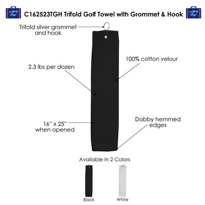 Carmel Towels Trifold Golf Towel with Grommet and Hook (2.3lb)