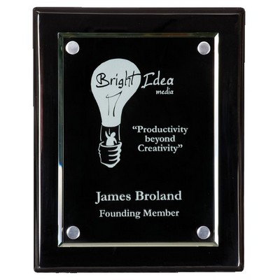 Black Piano Finish Floating Glass Plaque, 10 1/2 x 13"