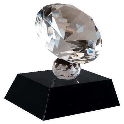 Crystal Diamond on Black Pedestal Base, 3 1/2"H