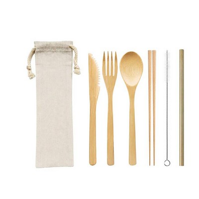 Bamboo Tableware Set With Cloth Bag