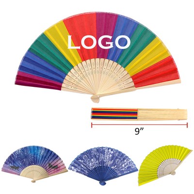 9" Rainbow Bamboo Fabric Folding Fan