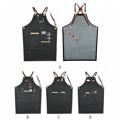 Denim Apron with Cross-back Leather Straps