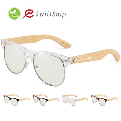 Bamboo Semi-Rimless Framed Eyeglasses