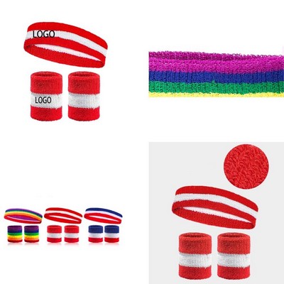 Striped Sweatband Set - (1 Headband and 2 Wristbands)