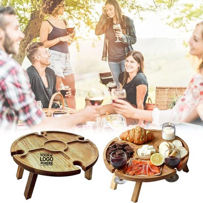 Outdoor Folding Picnic Table w/Round Wine Glass Rack