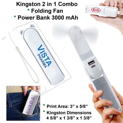 Kingston Folding Power Bank & Multi Speed Fan Combo 3000 mAh