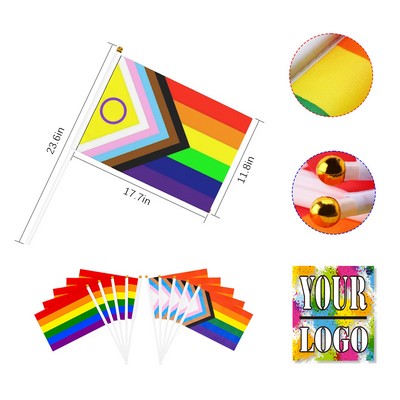 Custom 18'' x 12'' Rainbow Pride Hand Held Flag