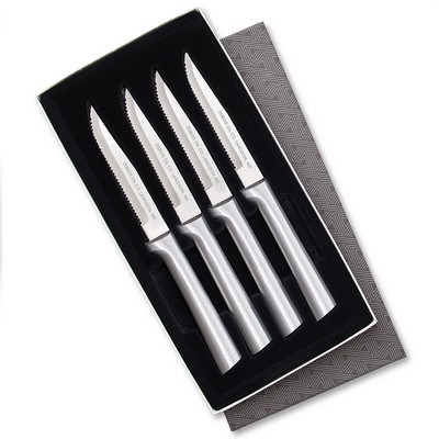 Four Serrated Steak Knives Gift Set w/Silver Handle