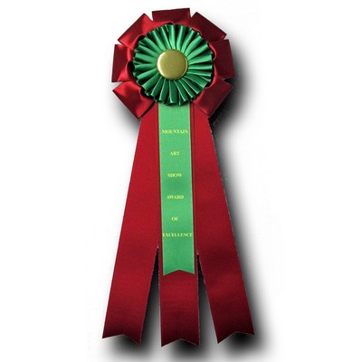 Custom Pleated & Petal Rosette Ribbon w/ 3 Streamers & Overlay (6"x18")