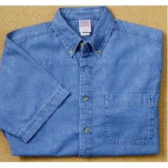 Embossed Short Sleeve Button Down Denim Shirt