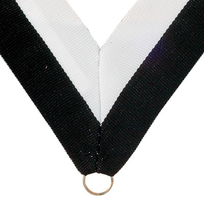 1½" Wide V-Neck Black & White Ribbon w/Metal Ring