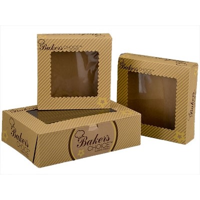 Baker's Choice Kraft Windowed Cake Bakery Box (10"x10"x5")