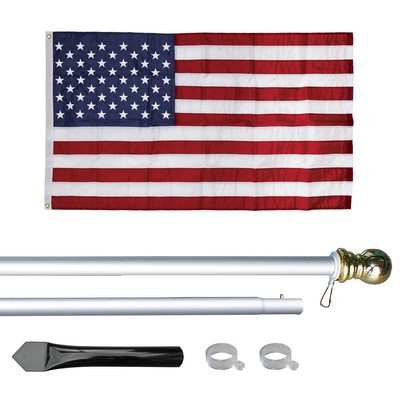 8' Silver Inground Economy Aluminum Display Pole w/ 3' x 5' Embroidered US Flag