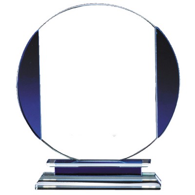 Dynamics Blue Accented Circular Glass Award - 8'' H