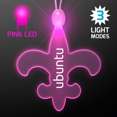 Light Up Fleur de Lis Acrylic Necklace with Pink LED - Domestic Print